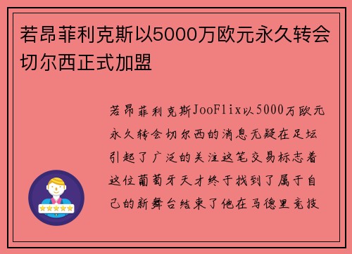 若昂菲利克斯以5000万欧元永久转会切尔西正式加盟 若昂菲利克斯以5000万欧元永久转会切尔西正式加盟